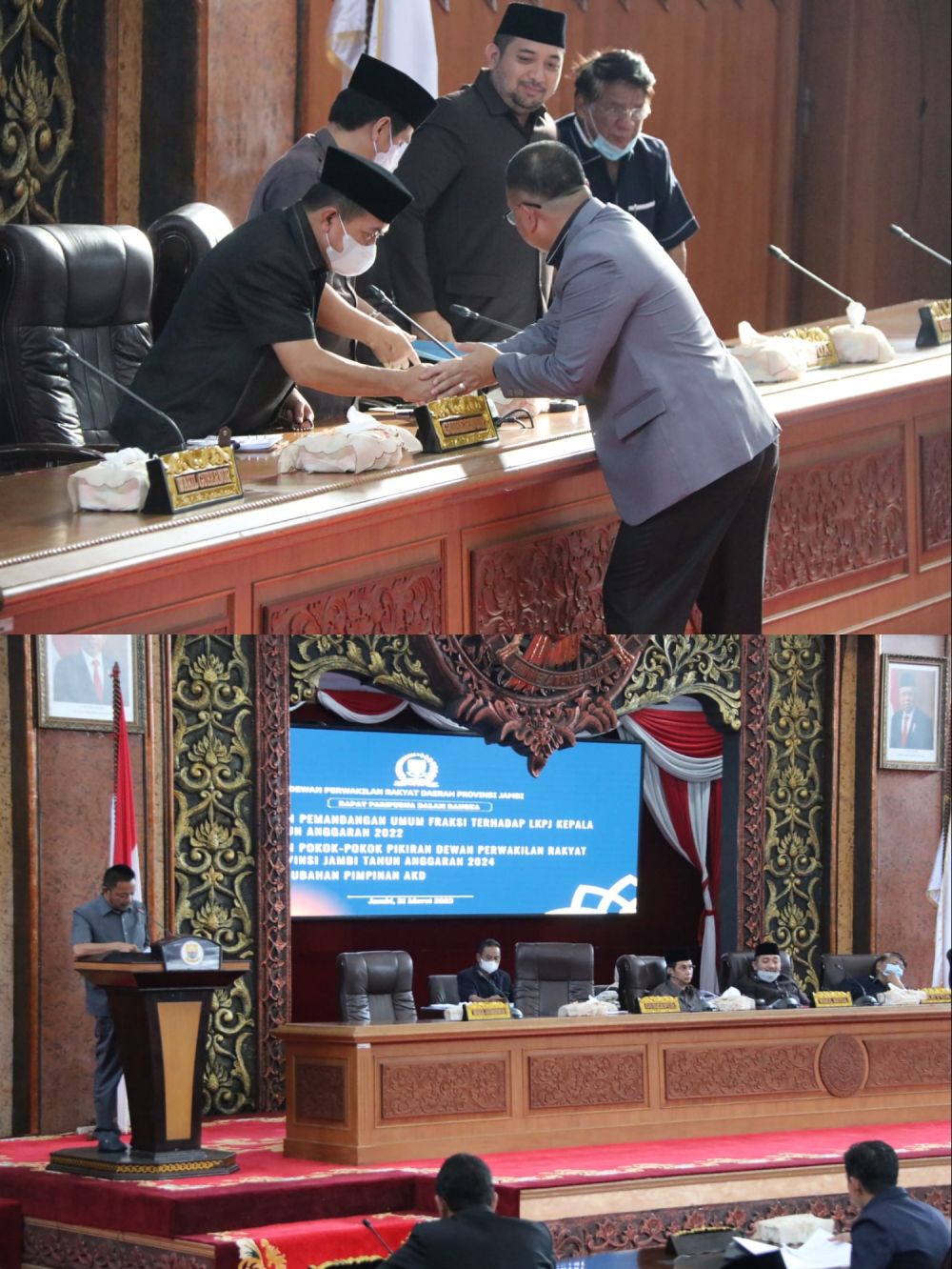 Rapat Paripurna DPRD Provinsi Jambi dengan agenda penyampaian pemandangan umum fraksi DPRD terhadap LKPJ Gubernur Jambi tahun 2022...